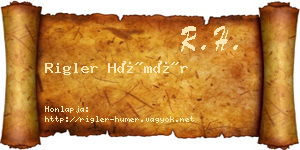 Rigler Hümér névjegykártya